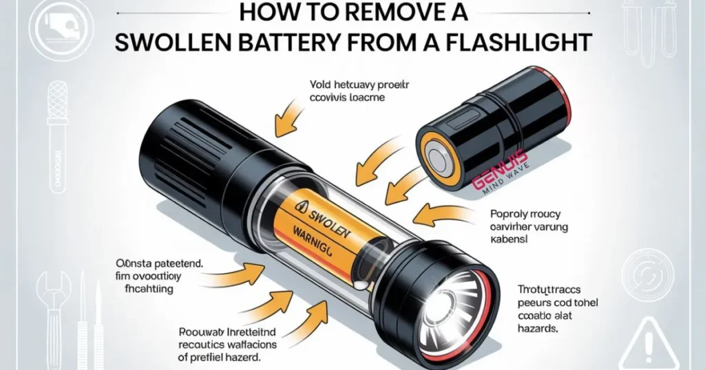 How to remove a swollen battery from a flashlight image
