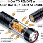 How to remove a swollen battery from a flashlight image