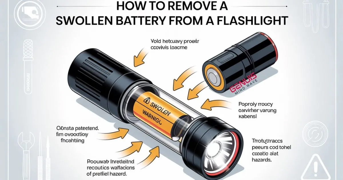 How to remove a swollen battery from a flashlight image